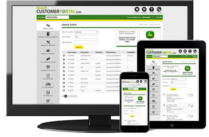 Customer Portal Screen at Blanchard Equipment